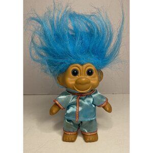Vtg T.N.T. 1991 Troll Doll Blue Hair Blue Eyes 5" Tall Tang Suit Pajamas Chinese